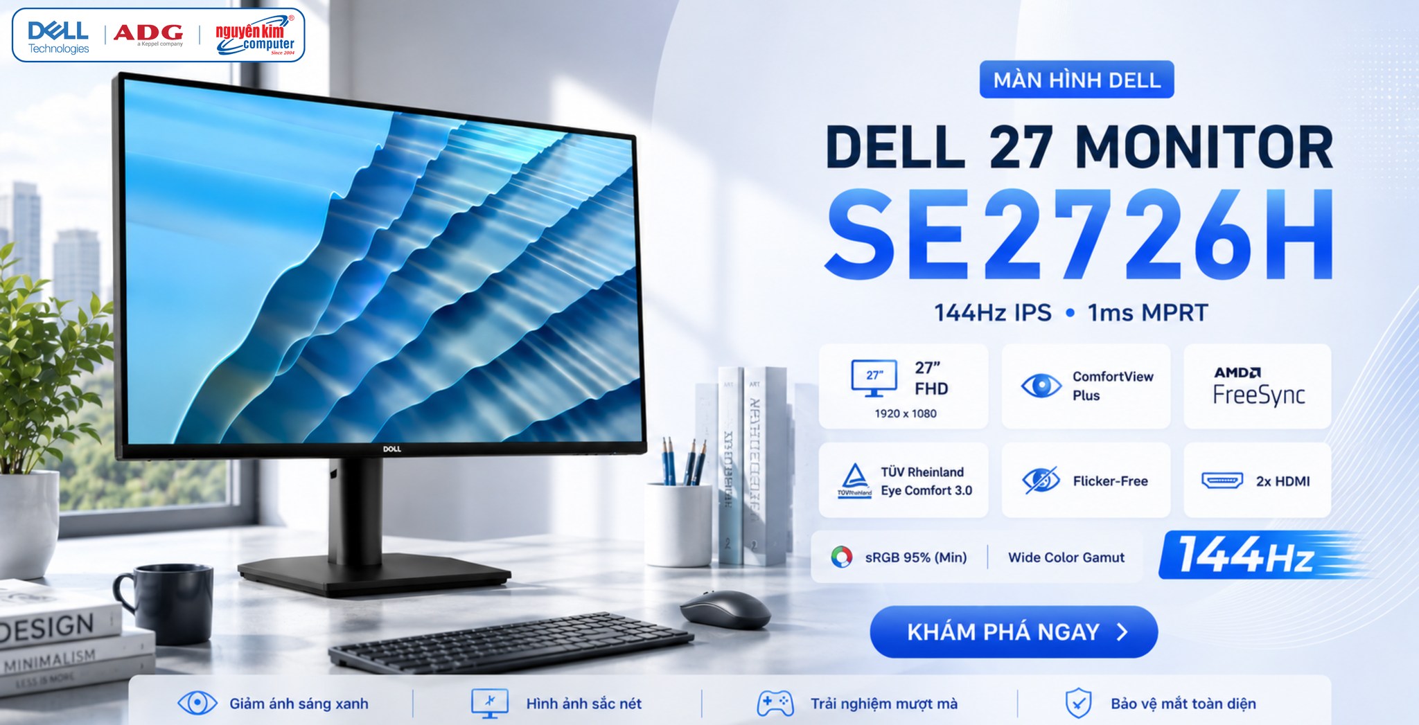 DELL MONITOR SE2726H – MƯỢT MÀ TỪNG KHUNG HÌNH, GIẢI TRÍ ĐỈNH CAO