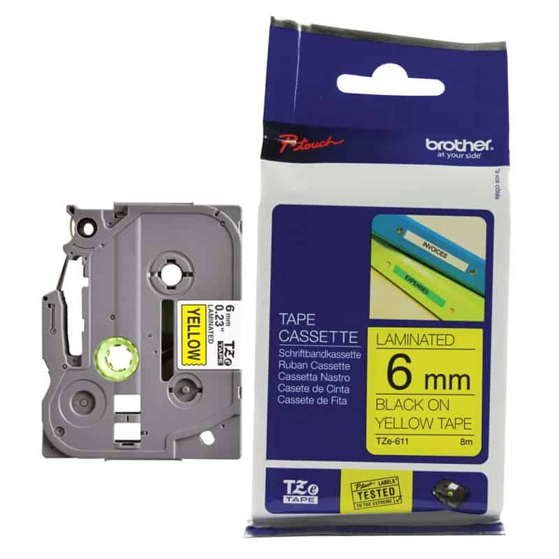 Nhãn in Brother TZe-611 - 6mm, Đen trên Vàng0