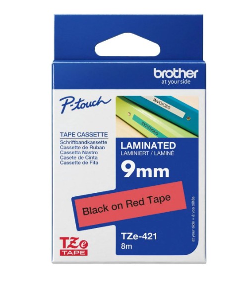Nhãn in Brother TZe-421 - 9mm, Đen trên Đỏ0