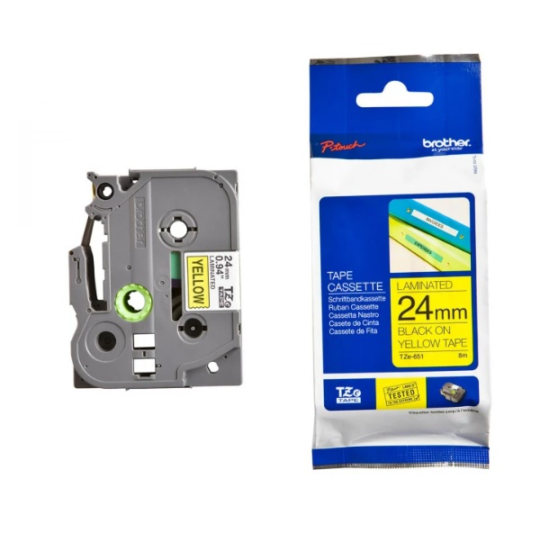 Nhãn in Brother TZe-651 - 24mm, Đen trên Vàng0